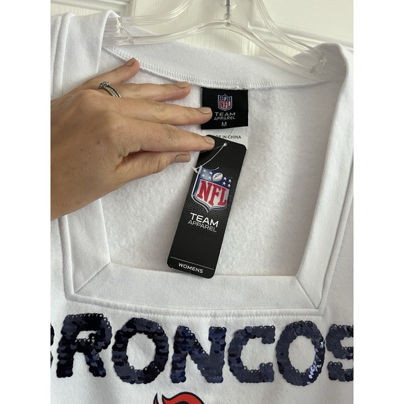 Women's Denver Broncos NFL Team Apparel Square Neck White Sequins Sweater Size M - Picture 3 of 10